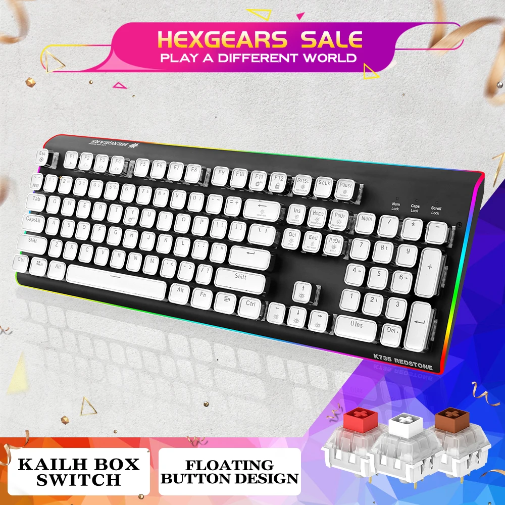  HEXGEARS GK735-B Kailh BOX Switch Mechanical Keyboard Electroplating Keycaps RGB SizeLight Mechanic
