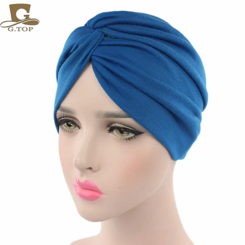 Мягкий хлопок эластичный тюрбан шапка после химиотерапии шляпа для волос хиджаб Beanie головной убор Твист Тюрбан Doo Rag