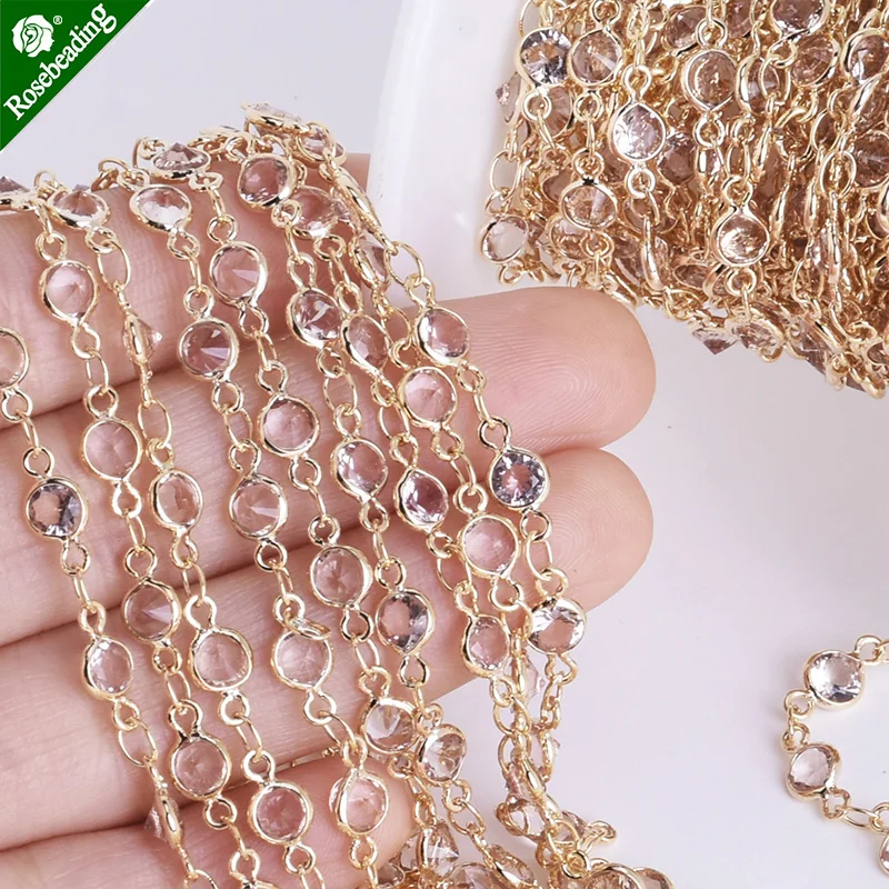 Цепочка из хрусталя и латуни с позолоченным покрытием 1 фут 4 мм|brass chain|lot lotgold plated