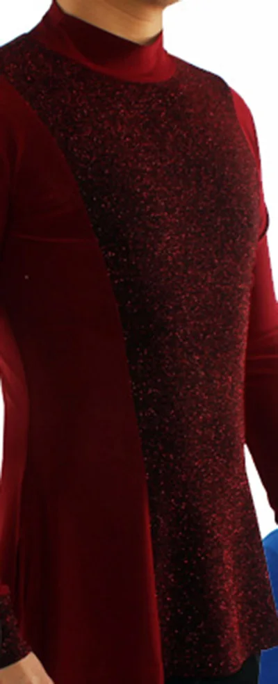Эластичные рубашки для латинских танцев, Мужской Топ с длинным рукавом для латинских танцев, Мужская одежда для бальных танцев, танцевальная одежда для соревнований, одежда для выступлений DN7016 - Цвет: Красный
