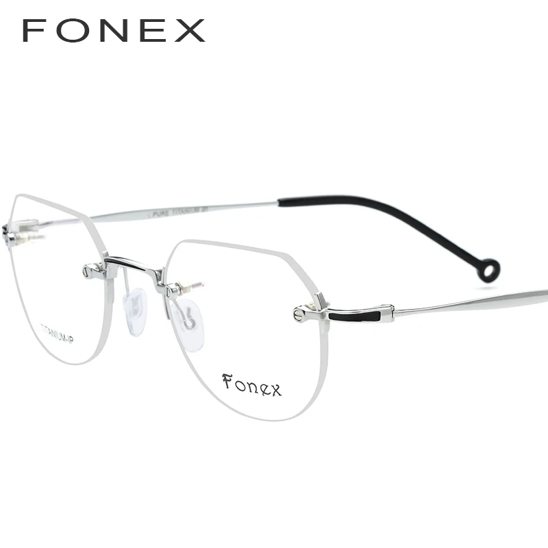 

FONEX Pure Titanium Rimless Glasses Frame Men Ultralight Polygon Prescription Eyeglasses Women Myopia Optical Eyewear 9142