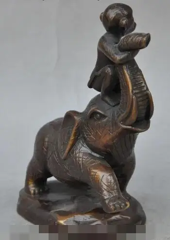 

S2076 chinese folk fengshui bronze Auspicious Elephant animal monkey statue Sculpture