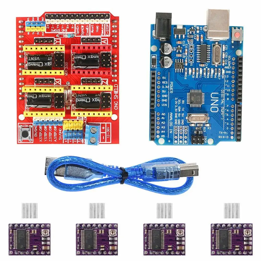 3d принтер CNC Shield V3.0 Плата расширения+ 4 шт. DRV8825 Драйвер шагового двигателя+ UNO R3 плата с USB кабелем для Arduino UNO R3