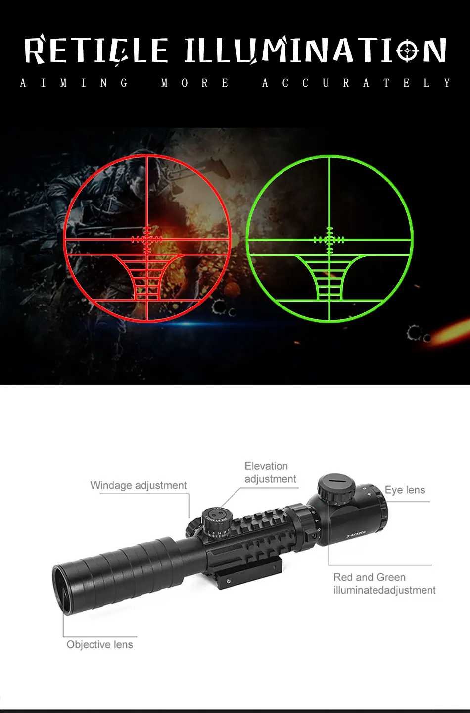 3-9x32 EG tratical охотничий прицел подходит 11/20 мм Пикатинни Крепление для страйкбола Воздушный пистолет Красный Зеленый горит оптический прицел