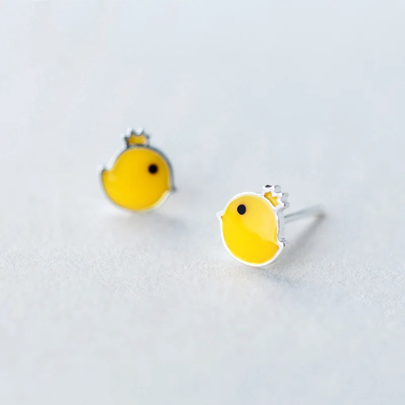 cute chick dropping glaze golden earrings 100% 925 Sterling silver Jewelry fashion Hypoallergenic Stud earrings for women gift
