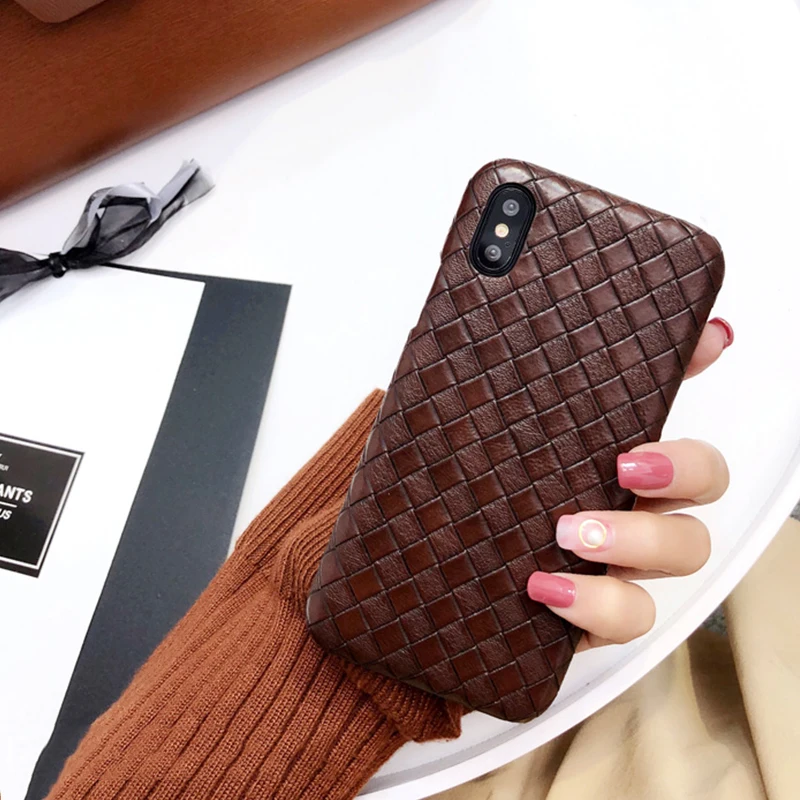 Aoweziic Braided Pattern Phone Cases For iphone6s 7 8 6S Plus X XS Solid Candy PC Hard Vintage Geometric Grid Back Cover