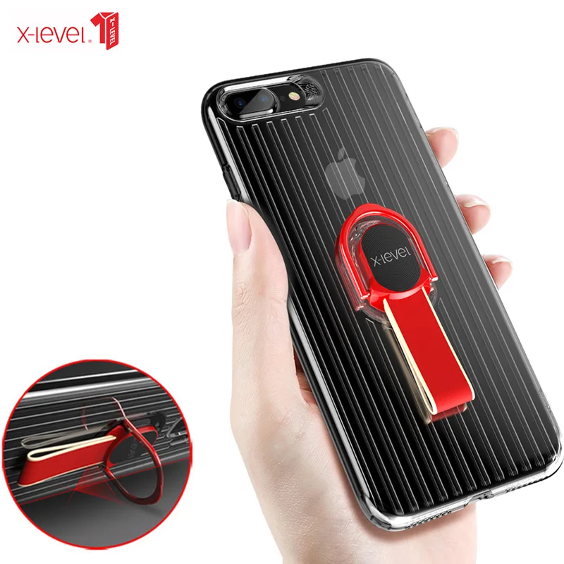 Goede X Niveau Transparant Shockproof Phone Case Voor iPhone 7 8 Plus Met Vinger Ring Houder Stand Beschermende Shell Voor iPhone 7 8
