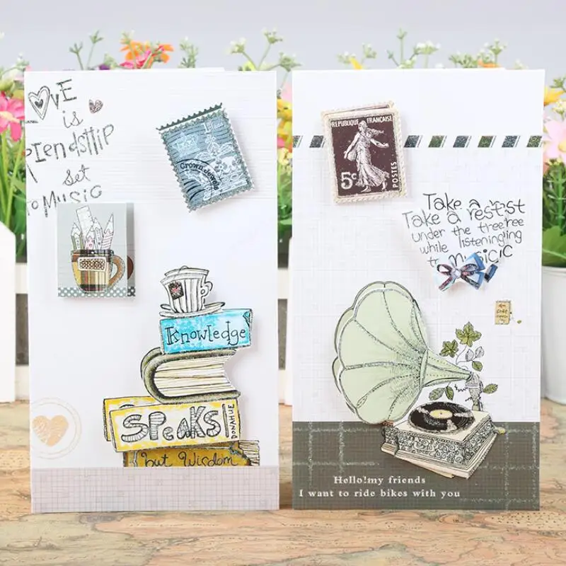 

8 Pcs/lot Vintage Holiday Universal Greeting Card Two Fold Paper Card Postcards Happy Birthday Blessing Cards Thank You Cards