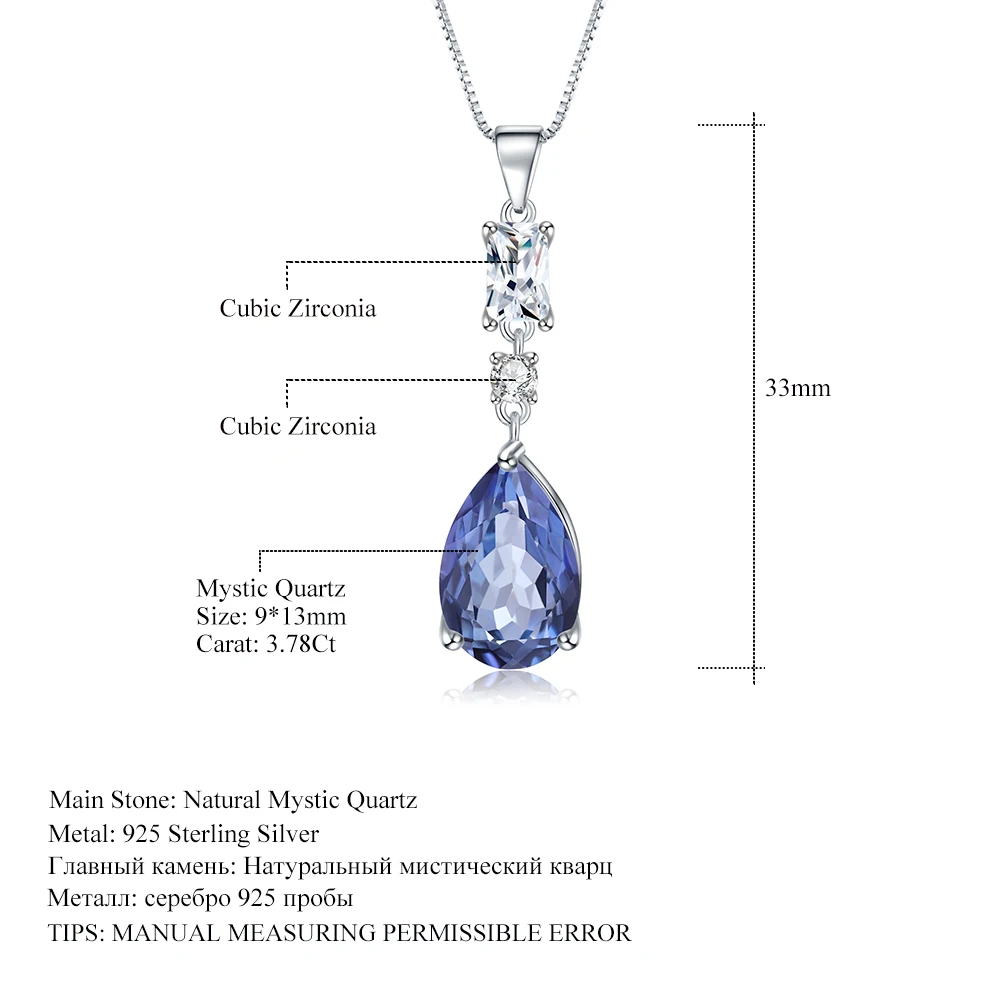 GEM'S BALLET 3.78Ct натуральный иолит синий мистик кварц 925 пробы Серебряная Груша Форма Классическая Подвеска на ожерелье для женщин ювелирные изделия