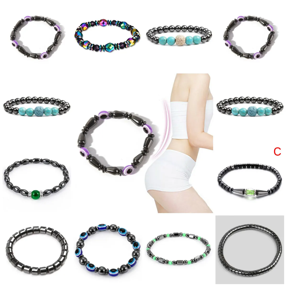 20Style Fashion Weight Loss Round Black Stone Magnetic Therapy Bracelet Health Care Luxury Slimming Product