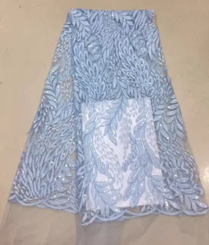 

2019 High Quality African Lace Fabric Royal Blue French Net Embroidery Sequins Tulle 3d Lace Fabric For Nigerian party Dress
