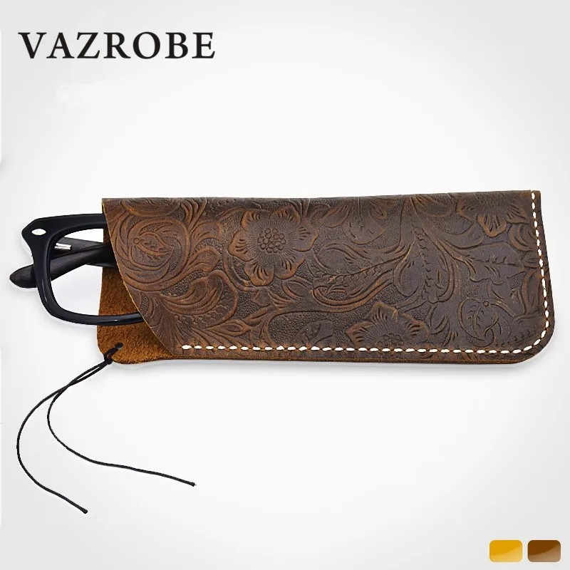 

Vazrobe First Layer Leather Glasses Case Men Women handmade big/small size sunglasses boxes Portable Reading Eyeglasses Holder