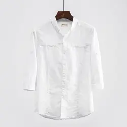 2018 Для мужчин белье и хлопчатобумажная рубашка три четверти рубашка с рукавами Для мужчин s квадратный воротник большие размеры 4XL мужской