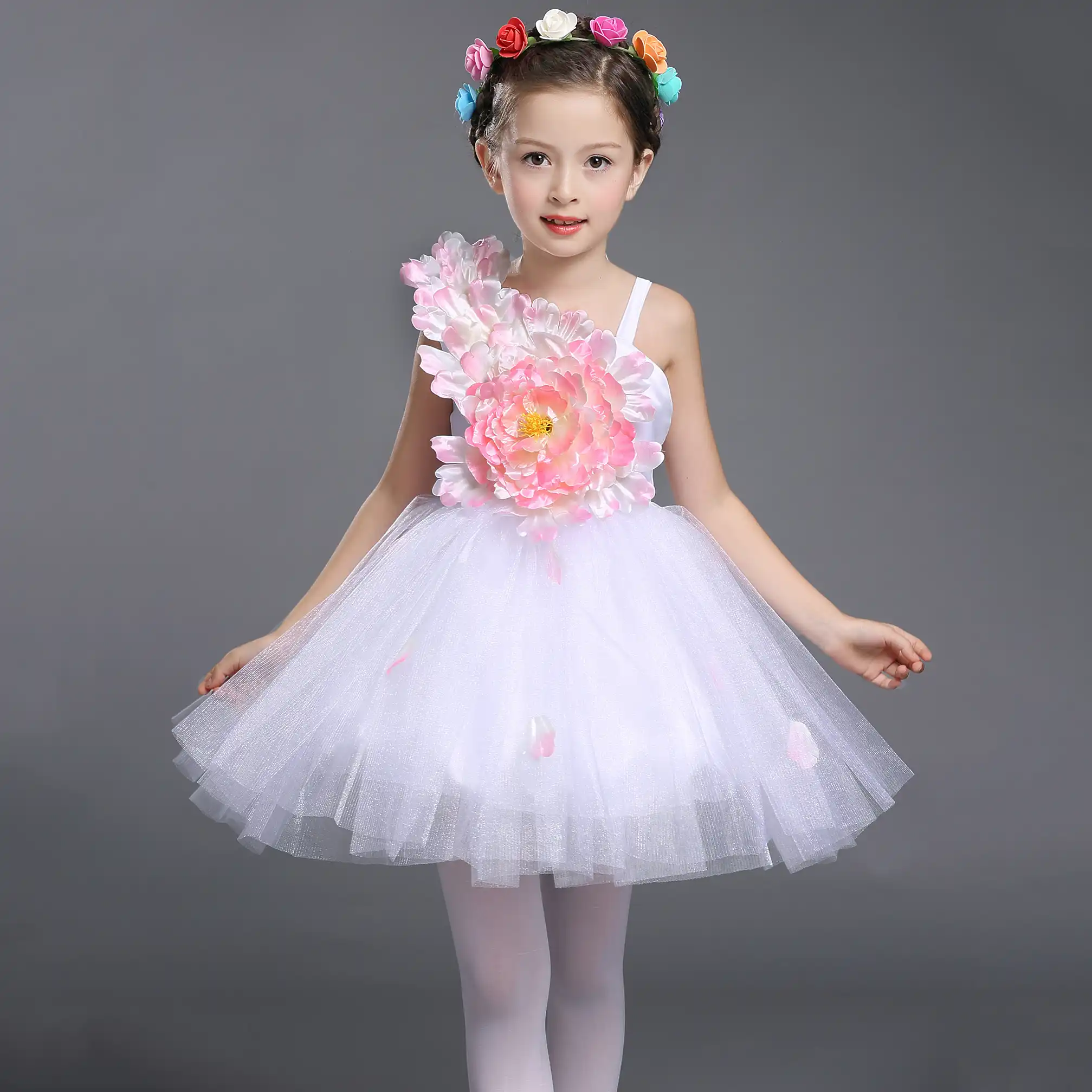 Jaune Blanc Rose Pageant Fleur Filles Robe De Bal Courte Robes De