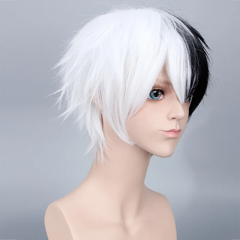 Coshome Dangan Ronpa Danganronpa Monokuma Cosplay Wigs Anime White And Black Short Hair (4)