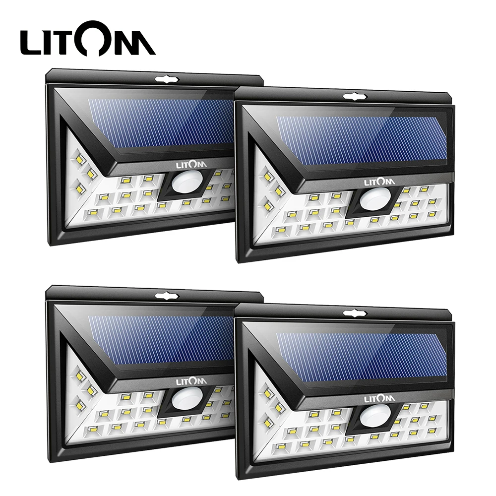 Litom 24 светодиодный светильник на солнечных батареях с широким углом безопасности, светильник с датчиком движения, беспроводной водонепроницаемый светильник для сада и подъездной дорожки, уличный светильник на солнечных батареях