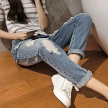 5xl Большие размеры джинсы Трусики Женская одежда Весна-осень Стиль Осень feminina Новые отверстие свободные джинсовые штаны Гарун женский Y1520
