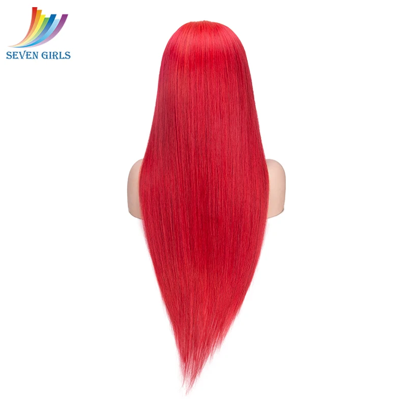 Sevengirls Grade 10A Red Virgin Hair Wigs Brazilian Straight Natural Hairline Preplucked Full Lace Human Hair Wigs Free Shipping