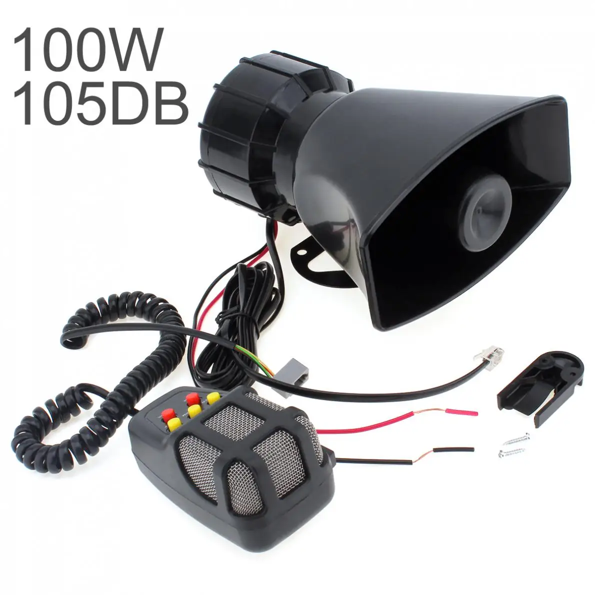 DC 12V 100W Motorcycle Car Auto Vehicle Truck 5 Sound Tone Loud Horn Siren Police Firemen Ambulance Warning Alarm Loudspeaker