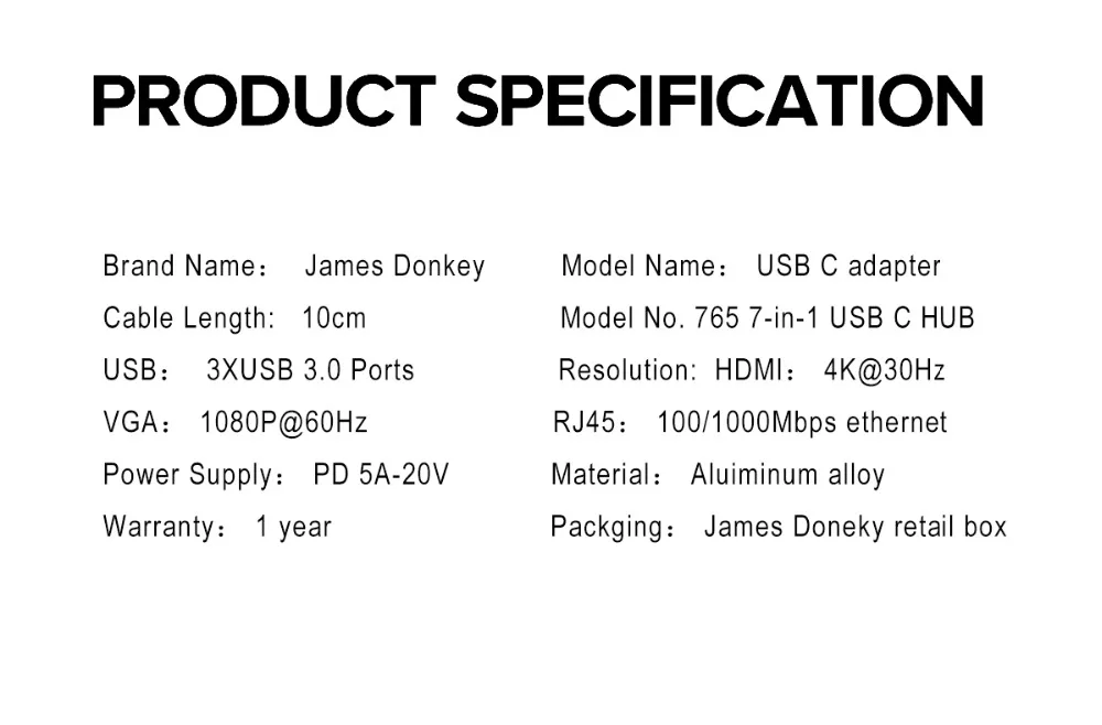 James Donkey 7 в 1 USB C концентратор Thunderbolt 3 концентратор Универсальная док-станция для ноутбука с HDMI/VGA и Gigabit Ethernet для Apple