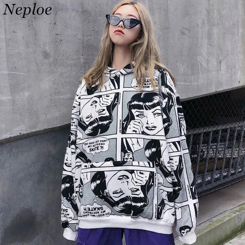 Neploe 2019 корейский Негабаритных Толстовки с героями мультфильмов капюшоном