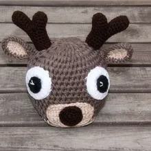 Ребенок новорожденный ручной работы крючком оленей шляпа, новорожденных олень Hat Шапки новорожденных Фотография Опора Размер: 0-1 м, 3-4 м