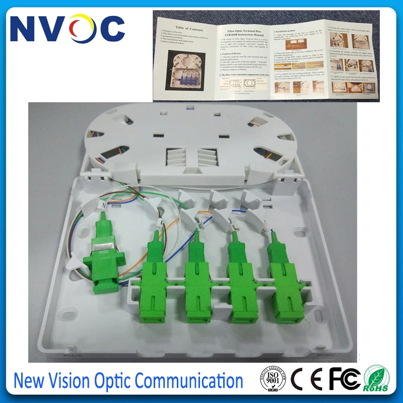 

5pcs/Lot,4port Patch Panel loaded with SM,SX SC/UPC or SC/APC Adaptor(4pcs,No Pigtail)FTTH Fiber Optic SC Terminal Box