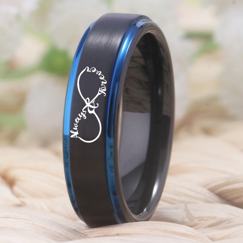 YGK Brand Couple Wedding Jewelry For Lovers Couple Tungsten Ring Black Blue Tungsten Wedding Ring infinity heart Always& Forever