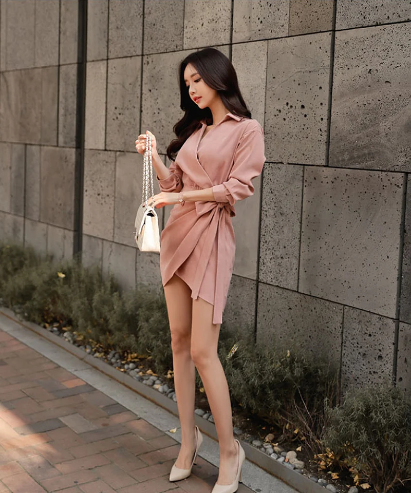 Корейский стиль, сексуальное Бандажное розовое платье с v-образным вырезом, женское повседневное свободное Мини платье для вечеринки, рождественское платье, vestidos Mujer, высокое качество