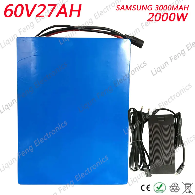 Perfect No Tax High Power 60V 27AH Electric Scooter Battery 60V 27AH Electric Bike Battery use Samsung 3000mah cell 50A BMS + Charger 0