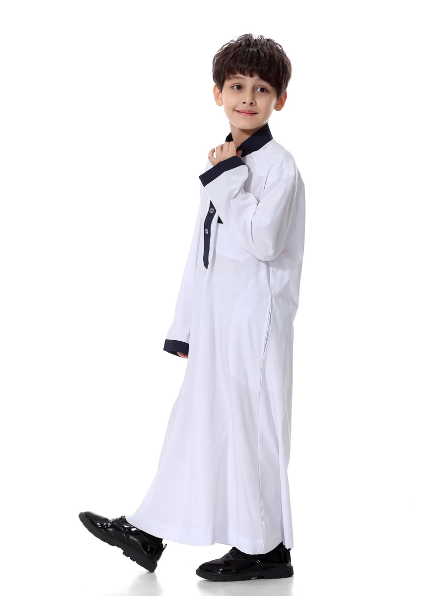4-15Years детская Jubah мусульманский абайя, арабское халаты для мальчиков 4 цвета с длинным рукавом мусульманские кафтан халат Повседневное блузки рубашки Костюмы