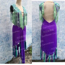 Женское платье для латинских танцев! новое платье для латинских танцев с бахромой, платье для сальсы, бальное платье, латиноамериканское танцевальное платье для девочек, фиолетовое