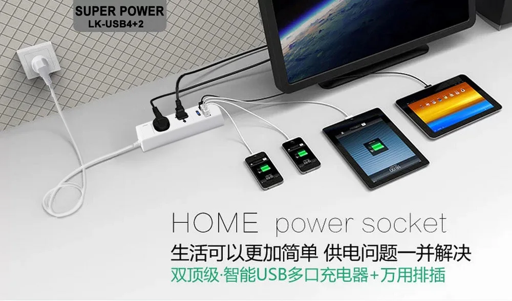 Power Strip 4 USB Charging Ports Power Plug US & EU&UK Standard Plug Multi Adapter Smart USB socket For iphone Samsung Xiaomi