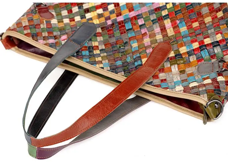 Genuine Leather Handmade Women's bag  Knitted  Colorful  Shoulder  Bag Strap satchel cow skin handbags (10)