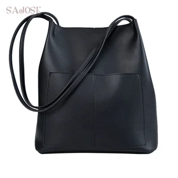 

Women Casual Tote PU Leather Fashion 2 Sets Compound Bucket Simple Shoulder For Female High Quality Handbag Women Messenger Bag