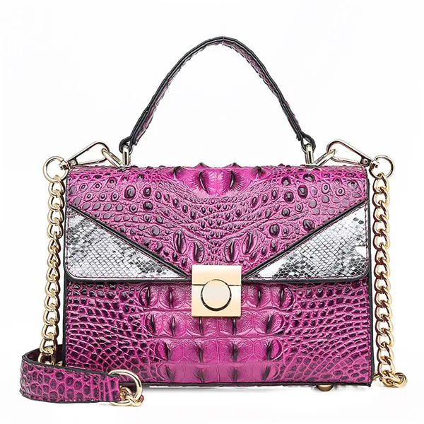 Роскошная сумка из кожи питона, женские сумки-тоут,, маленький дизайнерский замок, крокодиловый узор, кожа, на плечо, сумки-мессенджеры на цепочке, красные сумки - Цвет: Purple