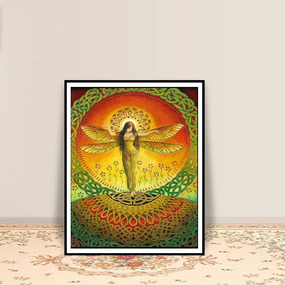 

Dragonfly Goddess Fine Art Print Posters Pagan Mythology Bohemian Witch Celtic Fairy Goddess Wall Art Canvas Painting