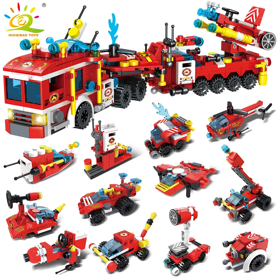 Ceny 670 sztuk 12w1 Fire Fighting Trucks Building Blocks City engine helicopter kompatybilny legoingly model bricks kit zabawki dla dzieci