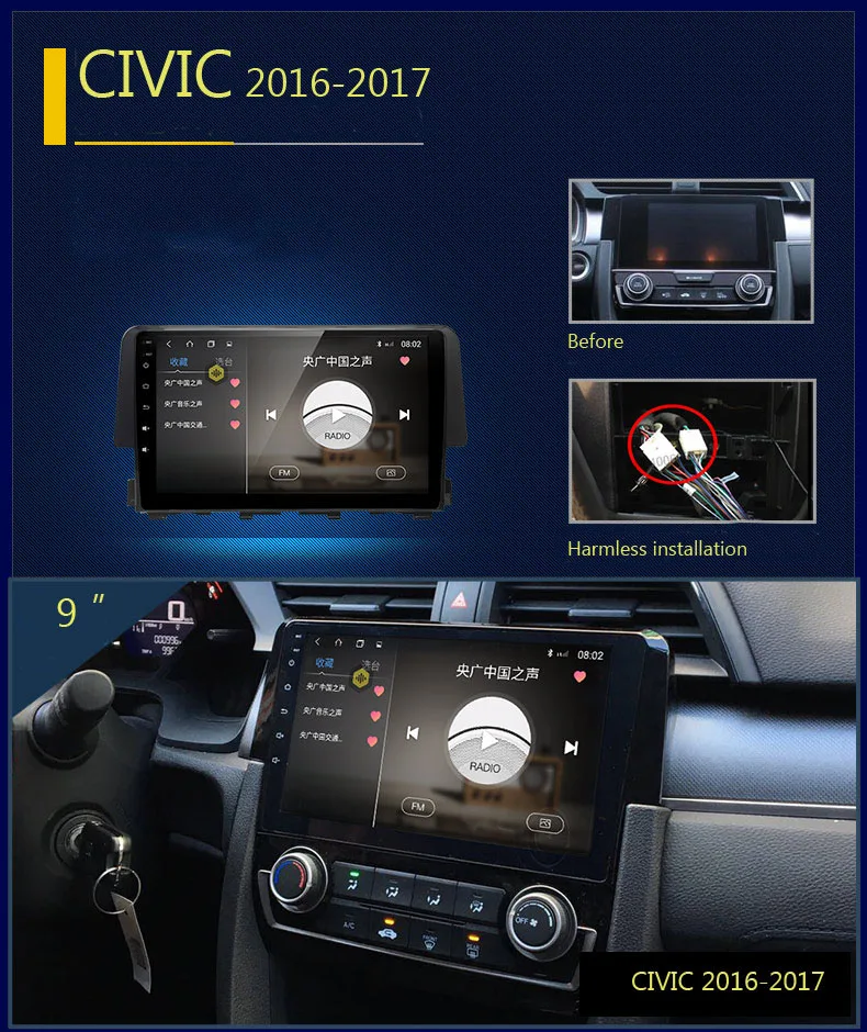Sale for radio CIVIC Honda  2016-2019 9 inch car multimedia player f in-dash android system navigation 2