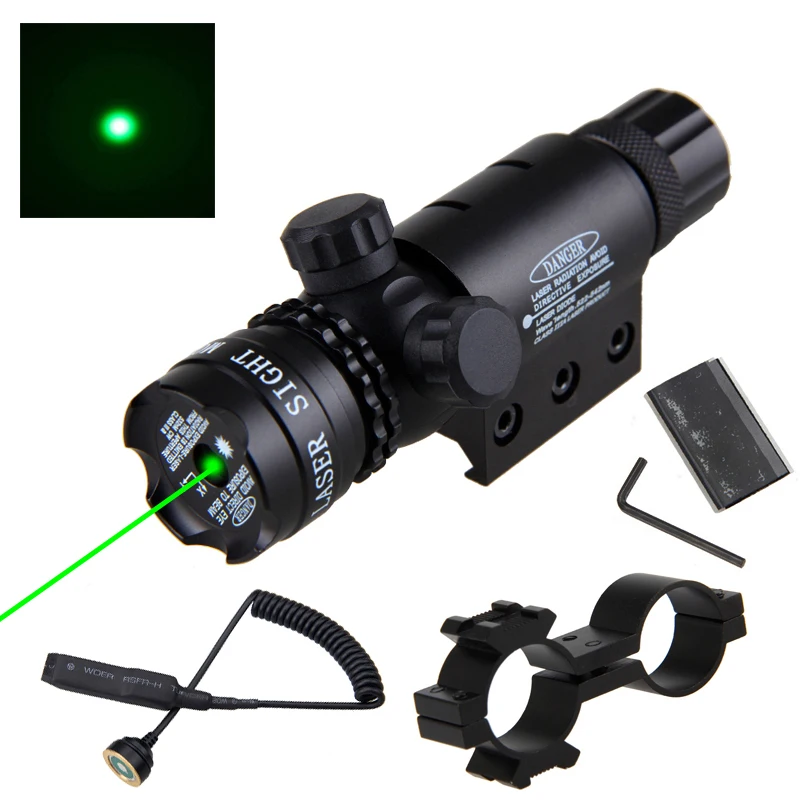 Montagem a Laser Interruptor de Pressão Caça Tático Ponto Verde Mira Laser Rifle Arma Escopo 20mm Airsoftsport Ferroviário & Barril Montagem 8 Lunetas Riflescopes