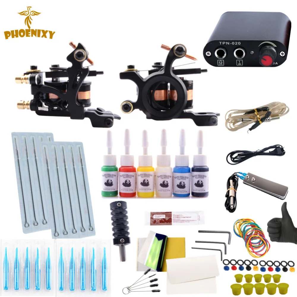 

Professional Tattoo Kit Machine Guns Set 20 Colors Inks Pigment LCD Power Supply Permanent Body Art Makeup Complete Tattoo Set