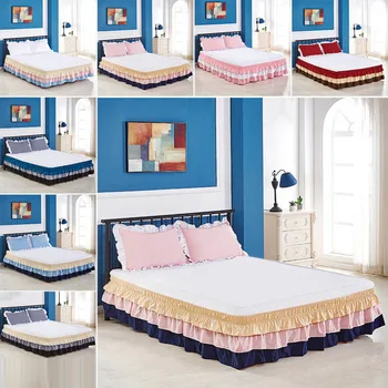

Bed Skirt Solid Color Dust Ruffle Stretch Fitted Bed Sheet Bedspread Multi-color
