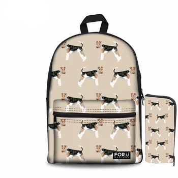 

Noisydesigns Animal Wire Fox Terriers Pattern Print Girls Backpack With Pencil Case Set 2 PCS Women Canvas school bag 2018 new