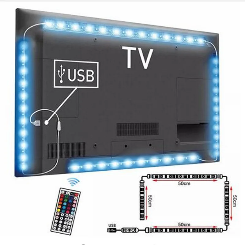 USB Светодиодные ленты 0.5m1m2m3m4x50 2x50 2x100 5050 RGB гибкий свет DC5V Цвет Сменные настольные