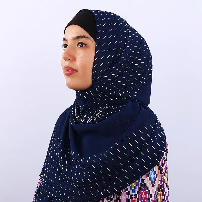 

2019 Fashion Exquisite Woman hijab Rhinestone Chiffon Popular Shawls Scarf Headband Muslim Hijab Turban 15 Colors Free Shipping