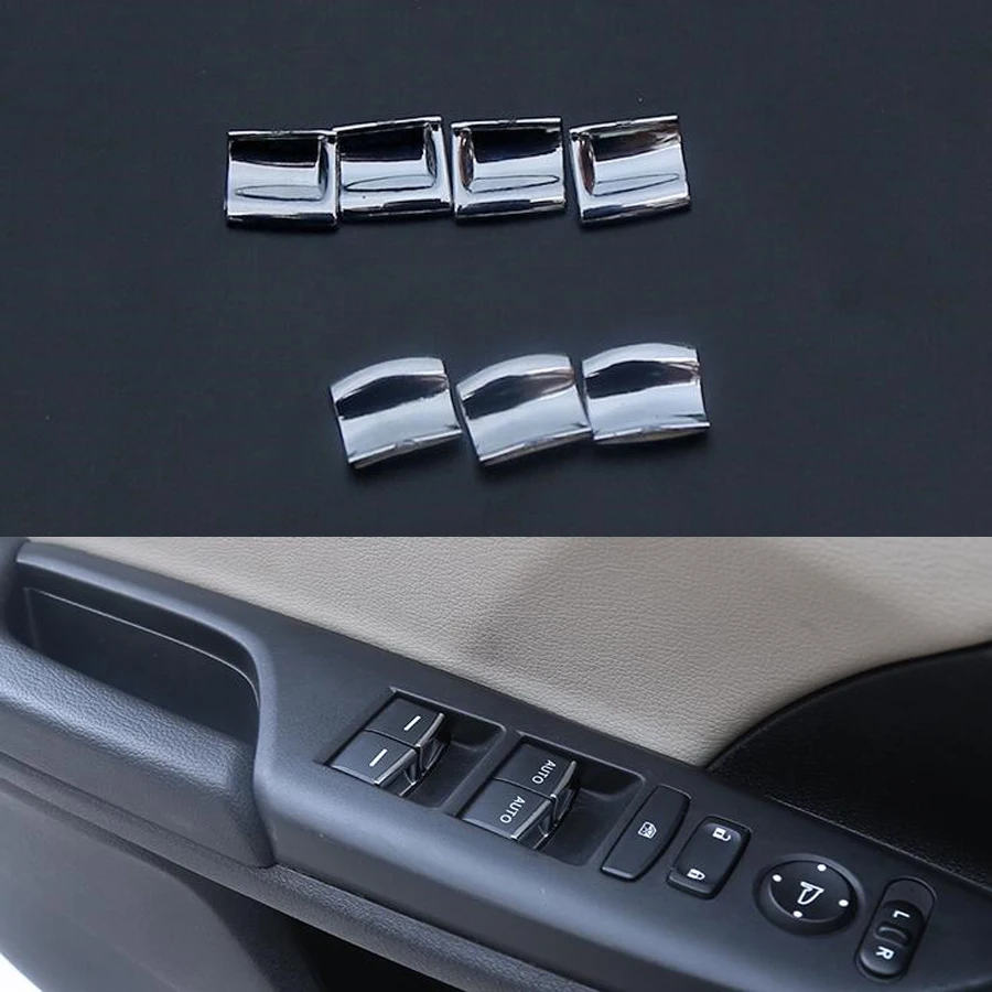 Koop YAQUICKA 7 Stks Auto Binnendeur Venster Lift Schakelaar Trim Stickers Decals Voor Honda Civic 10th 2016 2017 LHD Chrome ABS onderdelen