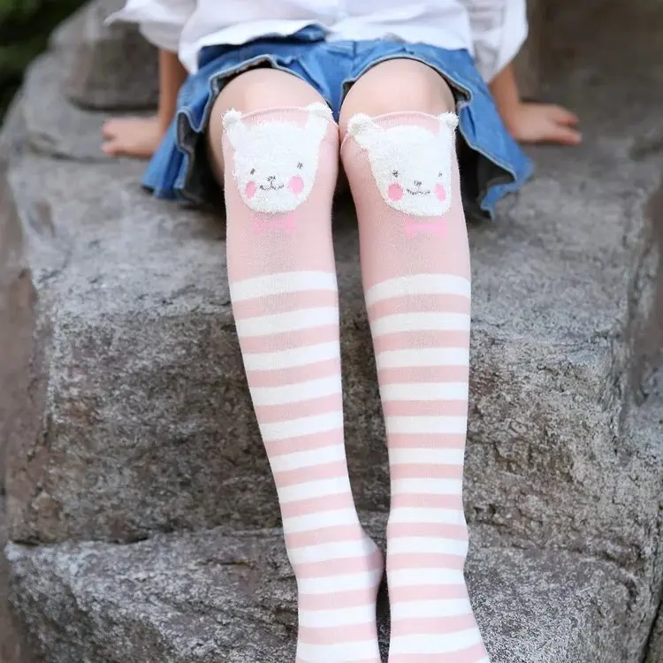 Autumn Pure Cotton Cartoon Directly Board Child In Socks Three-dimensional Ears Girl Socks Baby Socks - Цвет: striped bear