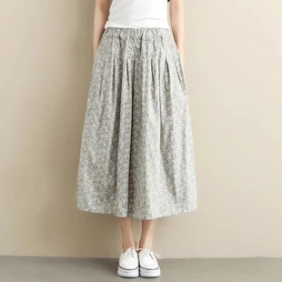 Женская юбка из хлопка, шикарная Милая модная весенне-летняя длинная юбка средней длины с эластичной резинкой на талии и принтом AZ39452523 - Цвет: Green