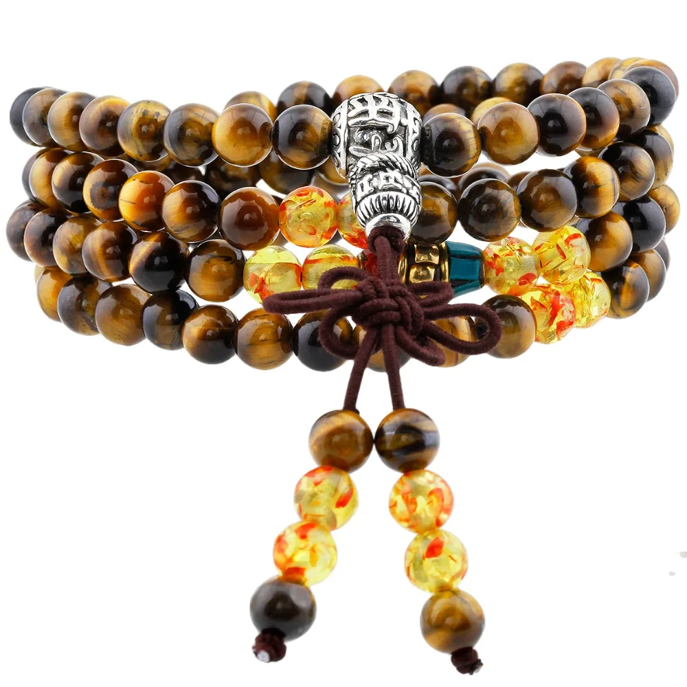 

SUNYIK Tiger's Eye Stone 108 Tibetan Buddhist Mala Bracelet/Necklace Prayer Bead 6mm