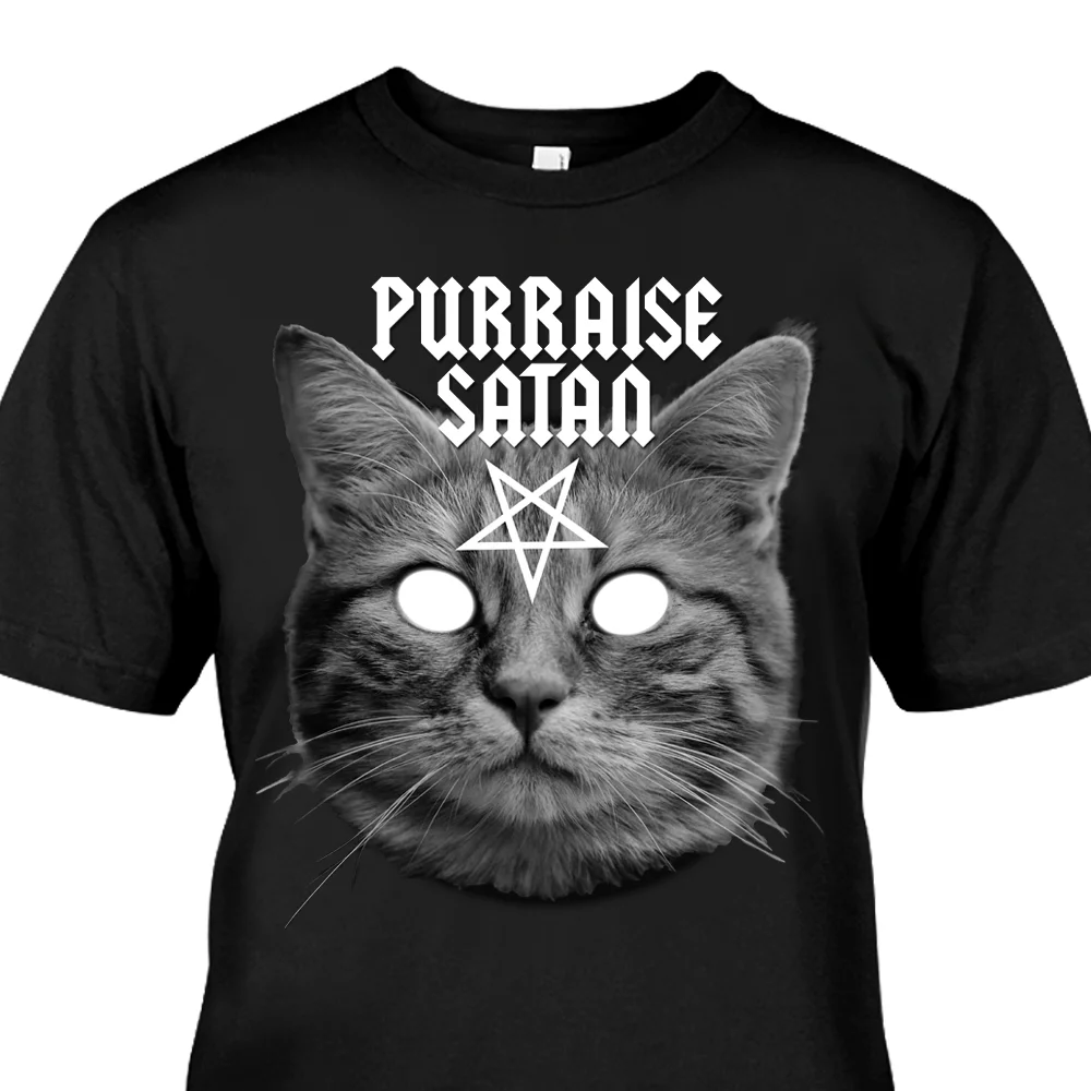 

Purraise Satan cat t shirt - Metal Satanic Horror Occult Satan Magic PaganCool Casual pride t shirt men Unisex Fashion tshirt